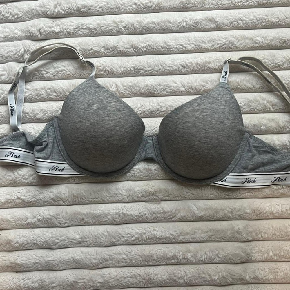 PINK Victoria's Secret Gray Bra with Logo Straps
